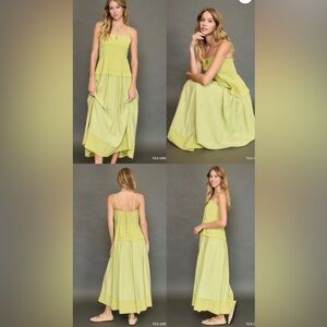 Umgee Green Asymmetrical Bubble Midi Dress